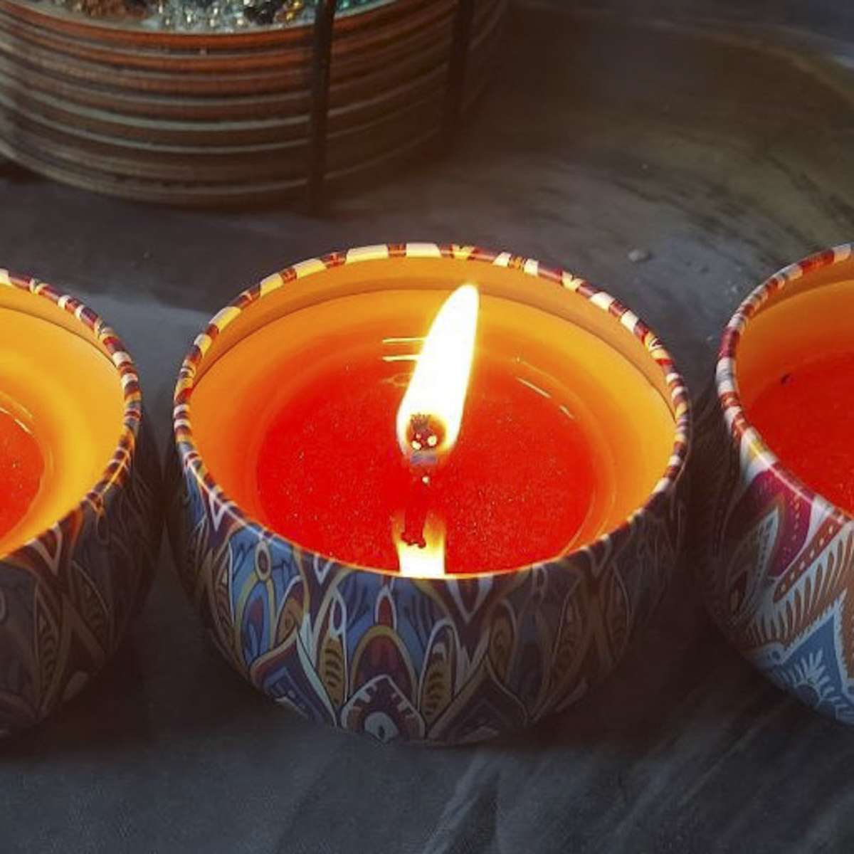 Burning mandala candle